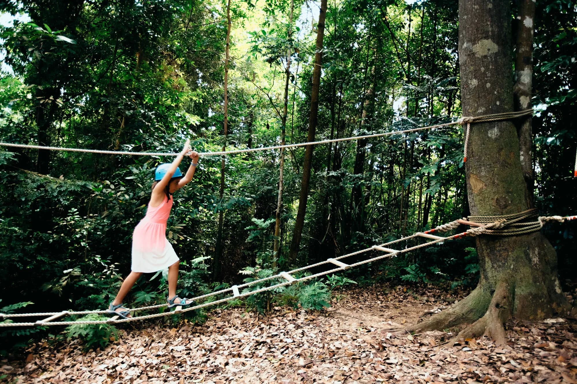 Kid-height low ropes course with rope bridges at Telunas Beach Resort