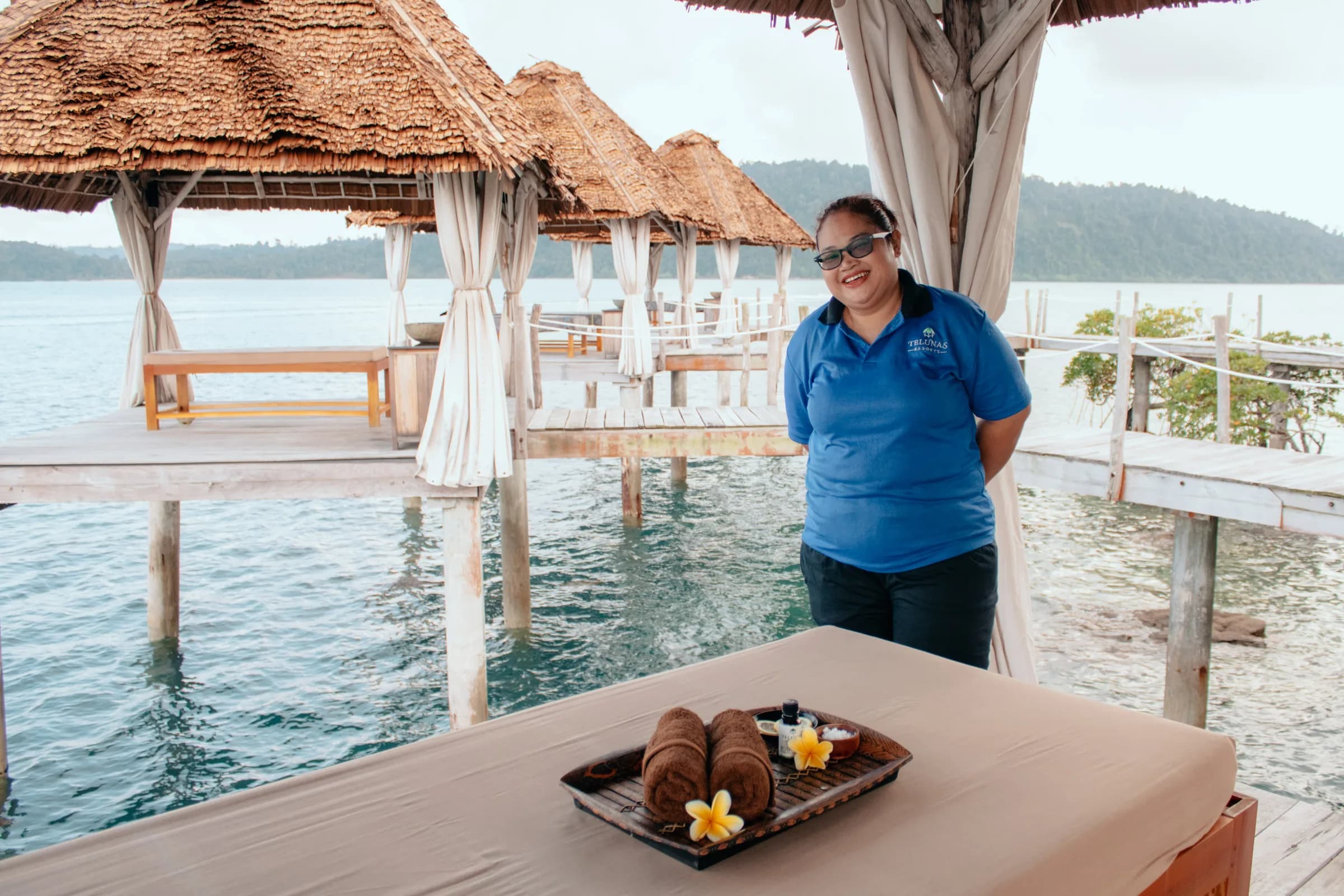 Overwater spa cabana at Telunas Private Island