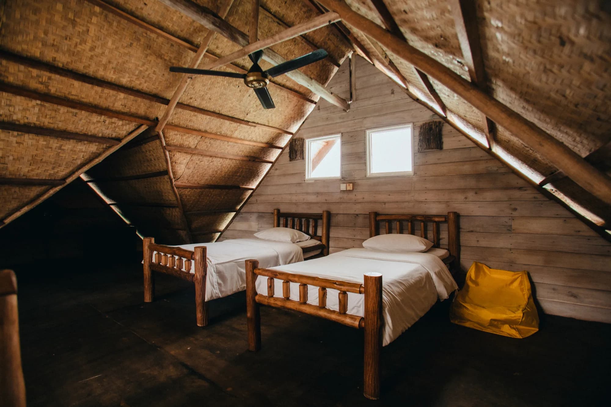 Children's loft with two twin beds inside an Overwater Villa, Telunas Private Island