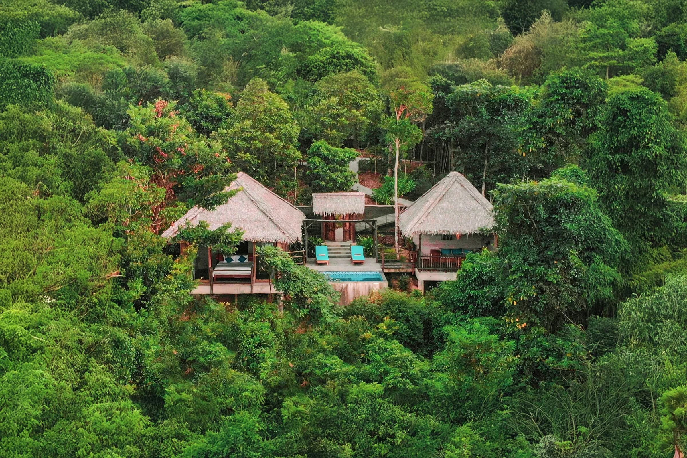 Aerial view of a Ridge Villa with private plunge pool at Telunas Private Island