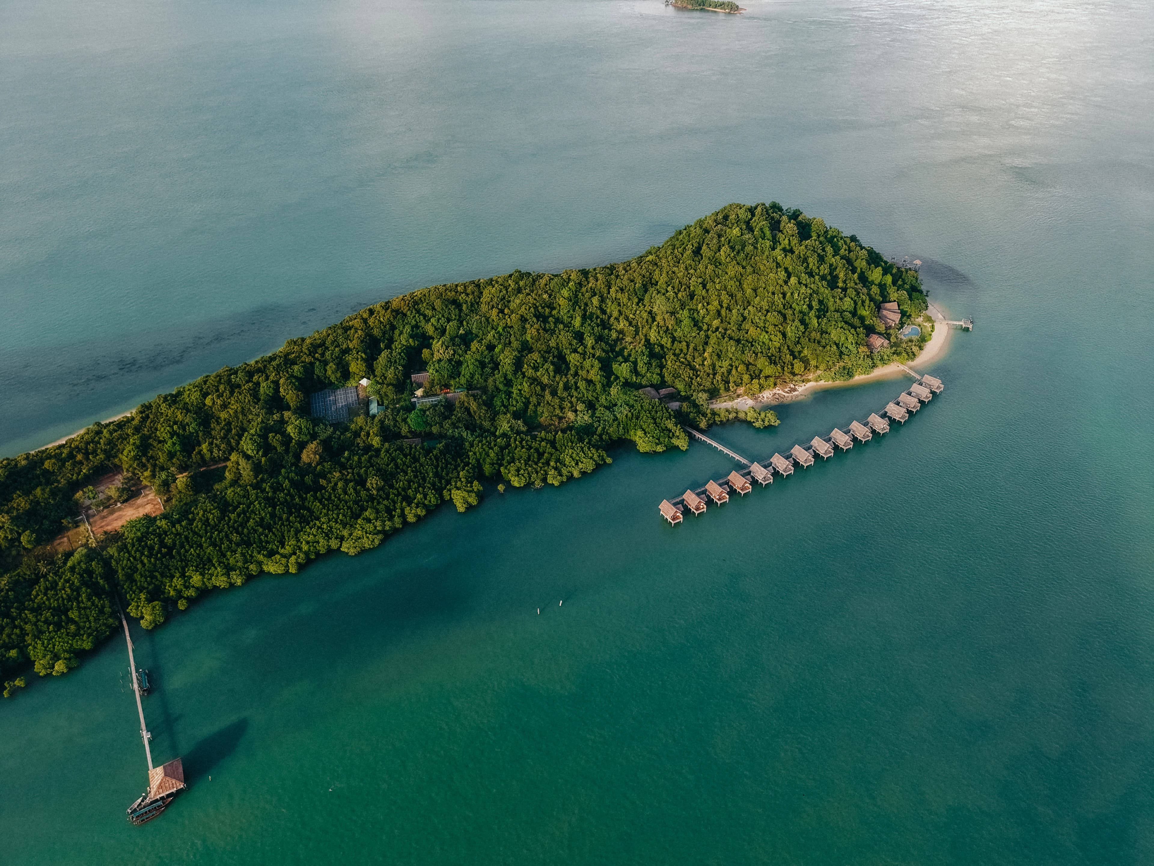 Telunas Private Island overwater villas aerial