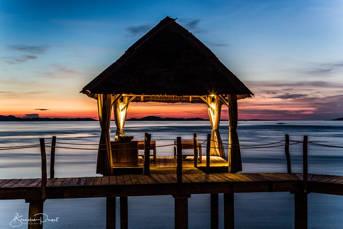 spa hut sunset telunas-private-island_44135330722_o